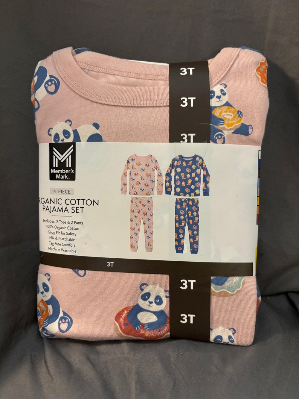 Member's Mark Toddler Pink Panda Organic Cotton Pajama Set - 3T NWT